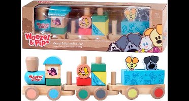 Woezel en Pip houten trein - Blokken - Locomotief en 2 wagons - Met 2 speelfiguren - 45 cm lang