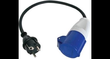 Perel Verloopkabel, H07RN-F 3G2.5, 0.4 m, 16 A/230 V, 3680 W, type E/F naar CEE, voor binnen en buiten, rubber, blauw