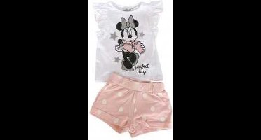 Disney Minnie Mouse 2-delige set - met zilverkleurige  glitterprint - roze/wit - maat 98 (3 jaar)