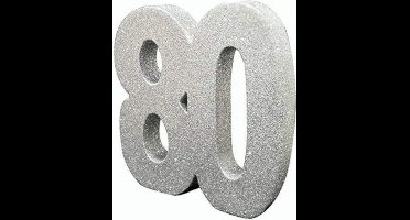 Witbaard Tafeldecoratie 80 Jaar 20 Cm Glitter Zilver