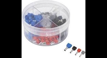 TRU COMPONENTS 739884 Assortiment dubbele adereindhulzen 0.75 mm², 1 mm², 1.5 mm², 2.5 mm² Deels geïsoleerd Grijs, Rood