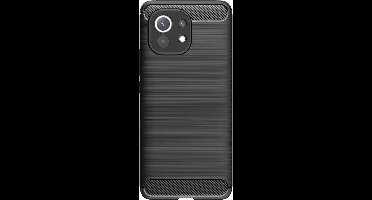 Shop4 - Geschikt voor Xiaomi Mi 11 Hoesje - Zachte Back Case Brushed Carbon Zwart