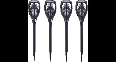 4x Solar fakkels/toortsen vlam effect zwart tuinverlichting op zonne-energie 62 cm - Tuindecoratie/accessoires - Tuinverlichting - Tuinlampjes - Buiten verlichting - Solar/zonne-energie lamp voor in de tuin