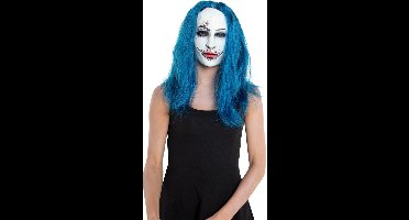 Folat - Masker Enge Vrouw Met Blauw Haar - Halloween Masker - Enge Maskers - Masker Halloween volwassenen - Masker Horror - masker halloween volwassenen - masker kinderen