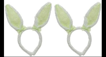2x Wit/groene konijn/haas oren verkleed diademen voor kids/volwassenen - Verkleedaccessoires - Feestartikelen