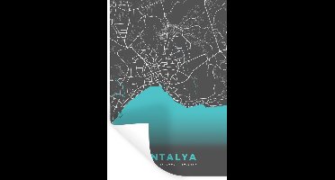 Muurstickers - Sticker Folie - Antalya - Stadskaart - Plattegrond - Kaart - Blauw - 20x30 cm - Plakfolie - Muurstickers Kinderkamer - Zelfklevend Behang - Zelfklevend behangpapier - Stickerfolie