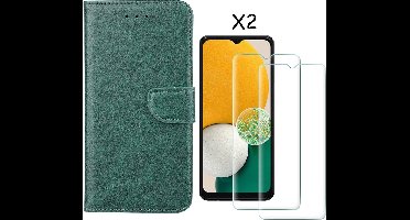 Hoesje Geschikt Voor Samsung Galaxy A03 Core hoesje bookcase Groen - Hoesje Geschikt Voor Samsung Galaxy A03 Core bookcase portemonnee Hoesje Geschikt Voor Samsung Galaxy A03 Core screenprotector / 2X Beschermglas