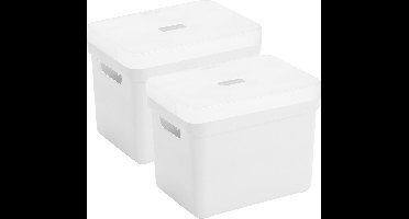 Sunware Opbergboxen met transparante deksel - 2x stuks - kastmanden - wit - 18 liter - kunststof - 35 x 25 x 24 cm - Opbergers