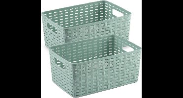 6x stuks rotan gevlochten opbergmand/opbergbox kunststof - Mintgroen - 19 x 29 x 13 cm - Kast mandjes
