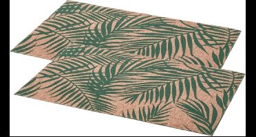 Secret de Gourmet placemats Palm groen - Set van 12x stuks - linnen mix - 45 x 30 cm - ontbijt/diner onderleggers