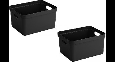 Sunware opbergbox Sigma - 6x stuks - kunststof - 32 liter - zwart - opberg dozen/bakken - opbergers - 45 x 35 x 24 cm