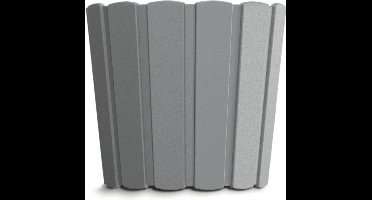 Wood-look plantenpot/bloempot kunststof dia 20 cm/hoogte 18 cm steengrijs voor binnen/buiten