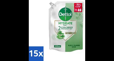 15 x Dettol - Handzeep Navulling - Hydrate - Aloë Vera & Bamboe - 500 ml - Handzeep Navulling - Handen Reinigen - Antibacterieel - Hygiëne - Handen Verzorgen