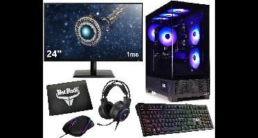 AMD Ryzen 7 5700G 8-Core Game PC SET met Temperatuur Display|24" Monitor|Gaming Toetsenbord, Muis, Headset en Muismat|16GB RAM|1TB SSD|WiFi 6|Bluetooth 5.4|Gamdias Atlas M1