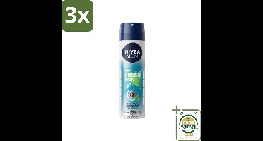 3 x NIVEA MEN - Deodorant Spray - Fresh Kick - 150 ml - Grootverpakking - Anti-transpirant Spray - Cactuswater - Frisheid - 72 Uur Bescherming - Mannen Deodorant