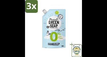 3 x Marcel's Green Soap - Handzeep 0% - Navulling - Plantaardig & duurzaam - 500 ml - Grootverpakking - Handzeep 0% Navulling - Plantaardige Zeep - Milieuvriendelijke Zeep - Gevoelige Huid - Allergie Veilig