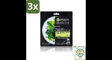 3 x Garnier - SkinActive - Tissue Masker - Charcoal - 1 Gezichtsmasker - Grootverpakking - Huidzuiveren - Huidhydraat - Huidstructuur - Poriën Verfijnen - Houtskool Masker