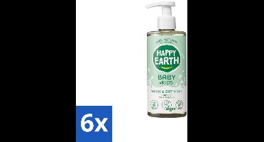6 x Happy Earth – Was & Badgel – Zeepvrij Baby & Kids – 300 ml - Wasgel - Huidverzachter - Babywasgel - Natuurlijke Wasgel - Allergeenvrije Wasgel