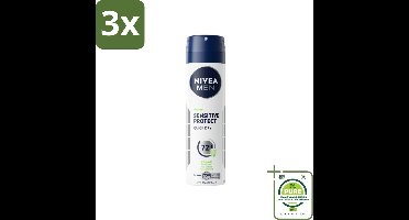3 x NIVEA MEN - Deodorant Spray - Sensitive Protect - 150 ml - Grootverpakking - Gevoelige Huid - Deodorant Spray - Zweetbehandeling - Geurbehandeling - Huidverzorging