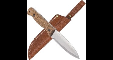 Roestvrijstalen Bushcraft Mes met Leren Schede - Handgemaakt Volledige Tang Vast Lemmet voor Kamperen en Buitenactiviteiten