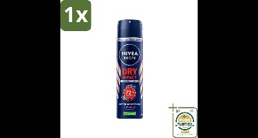 1 x Nivea - Men - Deo Spray - Dry Impact - 48 Uur Lang Werkend - 150 ml- Nivea Men Deodorant Spray - Anti-transpirant - 48 Uur Bescherming - Dry Impact - Deodorant Spray