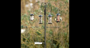 CJ Wildlife Vogel Voederstation op Paal - Tambora - 230cm Hoog - Inclusief 3 Voedersilos, Vetblokhouder, Voerbakje & Waterschaaltje - Zwart