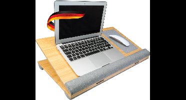 Verstelbare Laptopstandaard op Schoot met Muismat | Bamboe Kniestuk voor Laptops tot 17 inch