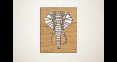 Line Art - Olifant vierkant 3 - XS - 30x24cm - Eiken - geometrische wanddecoratie