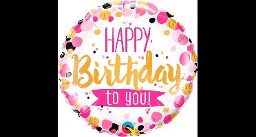 Qualatex - Folieballon dots Pink en Gold Happy Birthday to you