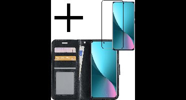 Hoesje - Met Screenprotector - Geschikt voor Xiaomi 12X - Luxe Pasjeshouder - Bookcase Portemonee - Flip Case - Kunstleer Book Case - Flipcase - Book Cover - Walletcase - Portemonneehoes - Zwart