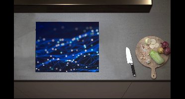 Inductieplaat Beschermer - Blauwe Neonlijnen met Stippen - 60x52 cm - 2 mm Dik - Inductie Beschermer van Vinyl