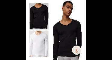 Ysabel Mora - Heren Ondergoed - Lange Mouw V-hals Onderhemd Heren - Katoen Kwaliteit - Zwart - XXL