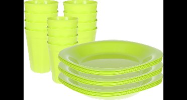 Plasticforte Verjaardag/kinder/camping borden/beker set - 24x stuks - groen - kunststof - onbreekbaar