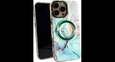 HEM Artistic Green-Mint Hoesje geschikt voor iPhone 15 Pro Max - Hoesje Magsafe Compatibel - Shockproof Backcover