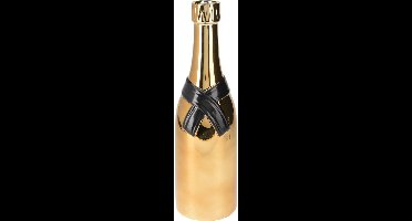 HS Collection Vaas Champagne fles - oud en nieuw - keramiek - zwart/goud - 11 x 39 cm - nieuwjaar