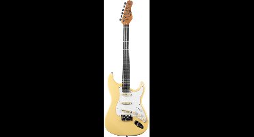 EKO ST300 CRM elektrische gitaar crème, 3 single-coils, 22 frets, aged slagplaat, vibrato