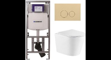 QeramiQ Dely Toiletset - 36.3x51.7cm - diepspoel - rimless - Geberit UP320 inbouwreservoir - met Burda frame - softclose toiletzitting - bedieningsplaat beige - ronde knoppen - wit glans
