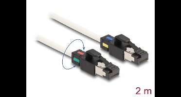 Delock Network Cable RJ45 plug to plug Cat.6A S/FTP with rotatable colour clips 2 m white