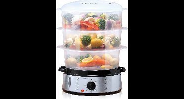 alpina Stoomkoker 9L - Stomer 800W - Voedselstomer met Timer en Warmhoudfunctie - Groente Stomer met 3 Lagen - Steamer voor Groente, Rijst, Kip, Fruit, Vis en Eieren - RVS