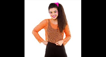 Visnet shirt Maud 80- jaren neon oranje