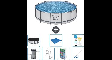 Bestway Rond Steel Pro MAX Zwembad - 427 x 107 cm - Grijs - Inclusief Pomp - Ladder - Afdekzeil - Grondzeil - Stofzuiger - 8-delig