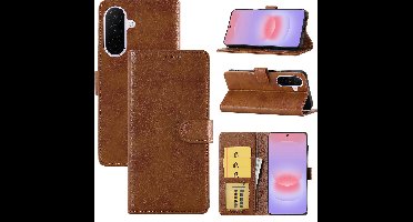 Hoesje geschikt voor Samsung Galaxy A27 Hoesje Bruin Bookcase – Ntech Wallet Case met Pasjeshouder & Magneetsluiting Beschermhoes – Schokbestermende Flip Cover