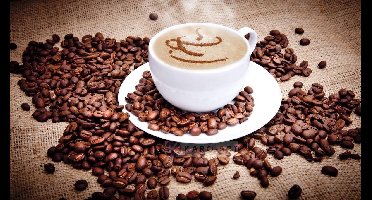 Afbeelding op acrylglas - Kopje koffie en bonen