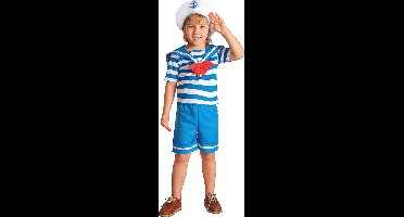 Vegaoo - Blauw en wit gestreept matrozenpak voor jongens