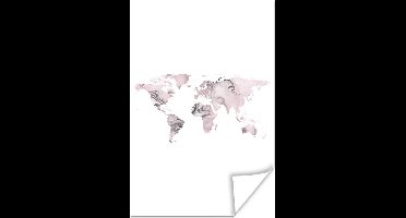 Poster Wereldkaart - Roze - Grijs - Verf - 20x30 cm
