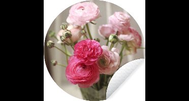 WallCircle - Muurstickers - Behangcirkel - Roze boterbloemen op een wazige achtergrond - ⌀ 30 cm - Muurcirkel - Zelfklevend - Ronde Behangsticker