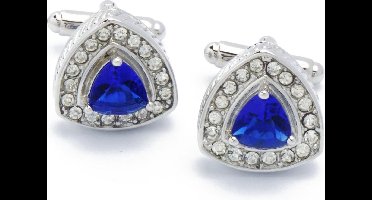 Manchetknopen - Driehoekig Zilver met Blauwe Steen