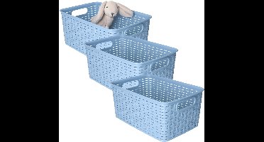 Opbergmandje of kledingmandje - 3x - rotan kunststof - blauw - 19 x 29 x 13 cm