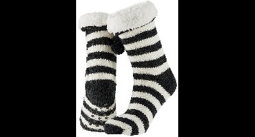 Apollo Dames huissokken/slofsokken - zwart/wit - gestreept - maat 36-41 - Anti-slip
