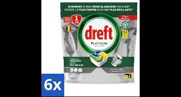 6 x Dreft Platinum - All In One - Vaatwascapsules - Citroen - 34 Afwasbeurten - Vaatwascapsules - Vaatwasser - Citroen - Reiniging - Hardnekkige Vlekken